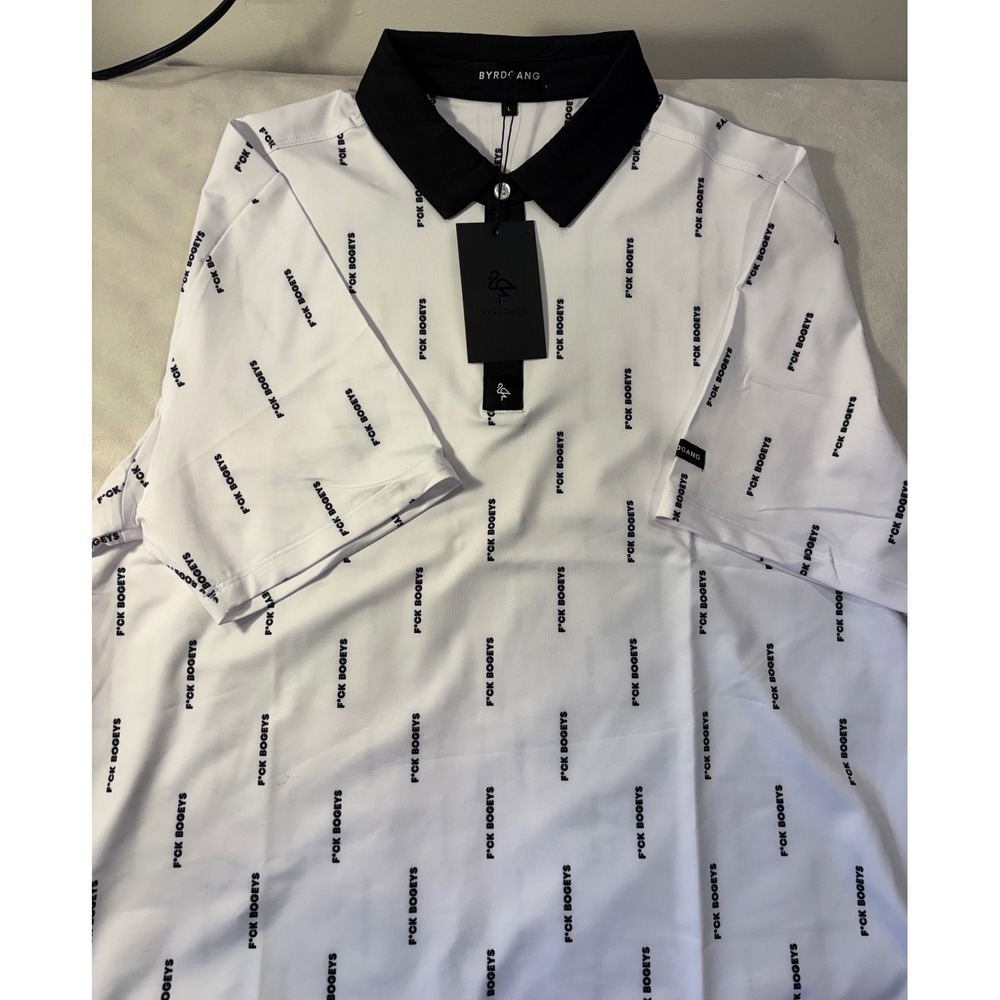 Byrdgang Golf Polo Shirts Set of 2 Mens Large White Black Tropical Performance - Picture 2 of 6